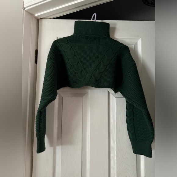 Free People Quarter Zip Cable Bolero Forest Green  Cropped Size XS/S NWOT - Picture 5 of 5